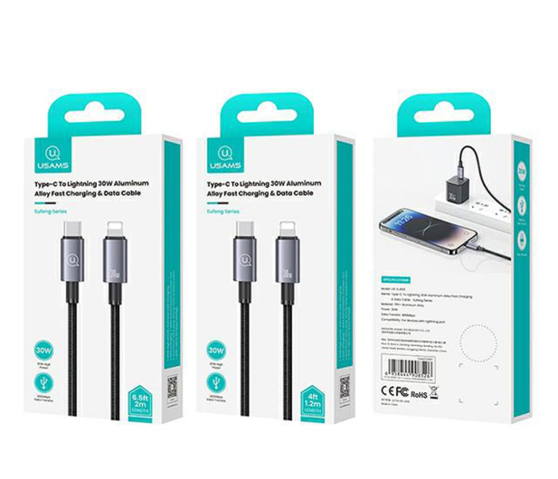USAMS Kabel USB-C na Lightning 30W 1,2mFast Charging stalowy - 1569031 - zdjęcie 4