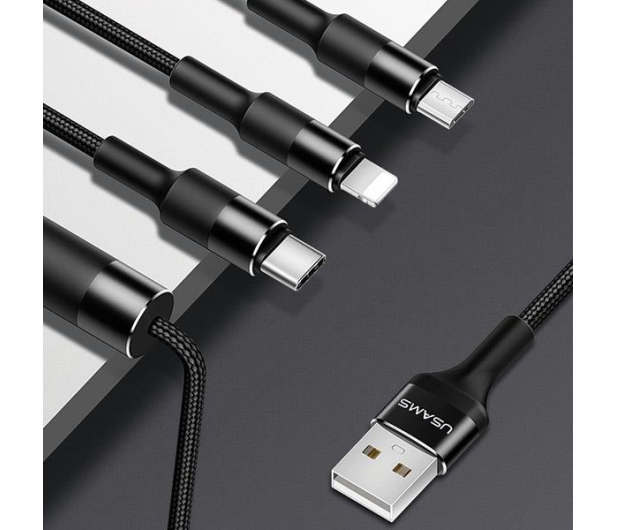 USAMS Kabel pleciony 3w1 1,5m 2Aczarny (lightning/microUSB/USB-C) - 1568988 - zdjęcie 4