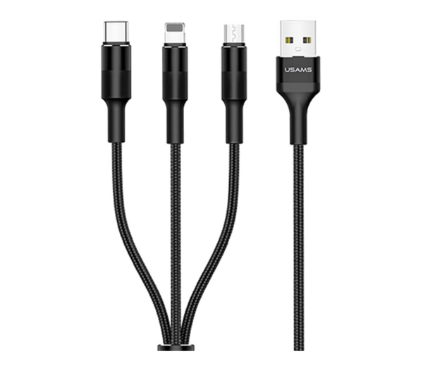 USAMS Kabel pleciony 3w1 1,5m 2Aczarny (lightning/microUSB/USB-C) - 1568988 - zdjęcie