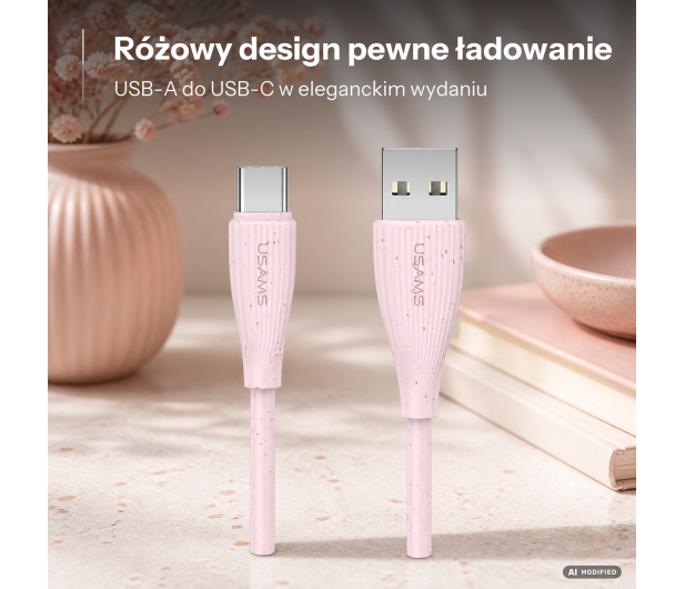 USAMS Kabel Green Series SJ714 18W 3A USB-A do USB-C 1m różowy - 1569010 - zdjęcie 2