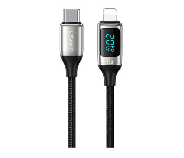 USAMS Kabel pleciony USB-C/Lightning LED 1,2m 20W PD Fast Charge - 1568999 - zdjęcie