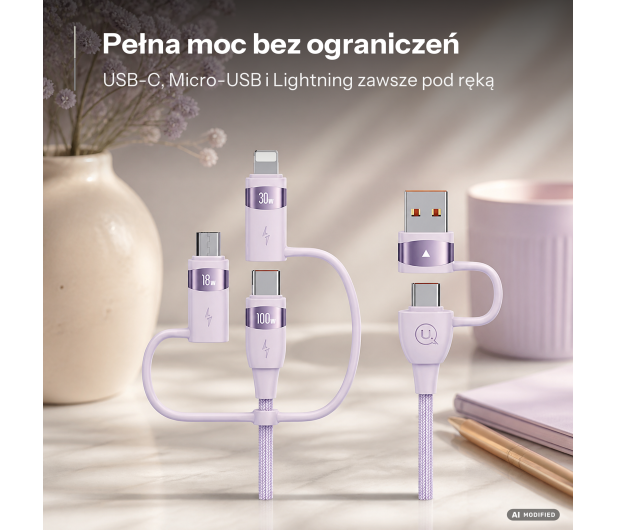 USAMS Kabel 2xUSB-C/USB/Micro-USB/Lightning 6w1 2m 100W fiolet - 1569004 - zdjęcie 2