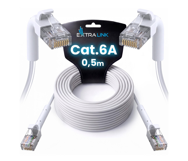 ExtraLink Kat.6A U/FTP 0.5m 1Gbps Patchcord LAN miedź skrętka kątowy - 1543687 - zdjęcie