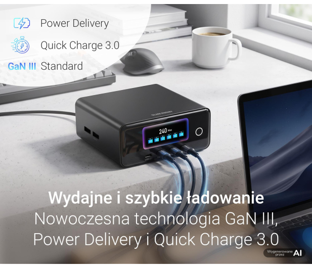 Silver Monkey Ładowarka Gan Pro Desk 240W PD Czarna - 1572480 - zdjęcie 4
