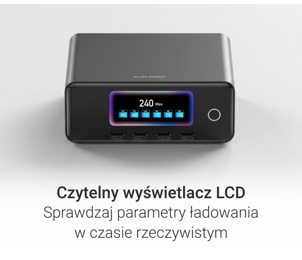 Silver Monkey Ładowarka Gan Pro Desk 240W PD Czarna - 1572480 - zdjęcie 6