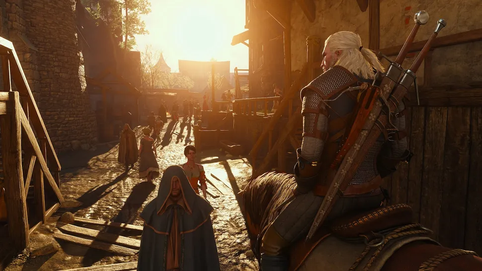 geralt w mieście novigrad z płotką