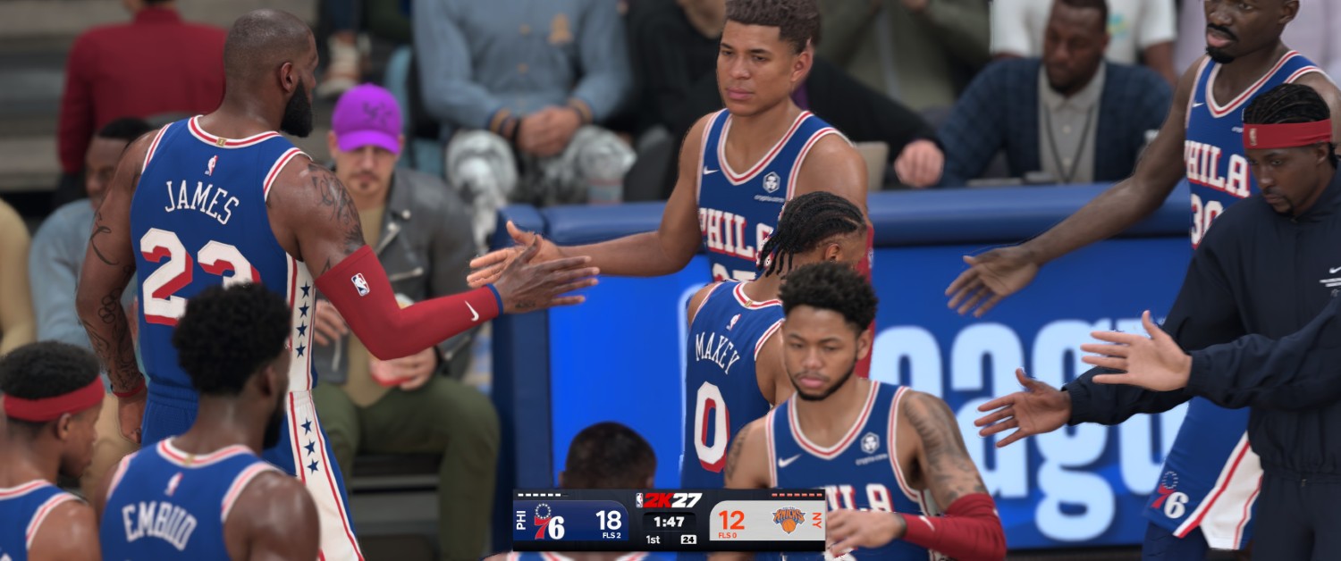 ławka zawodników 76ers w nba 2k27 z dlss 5