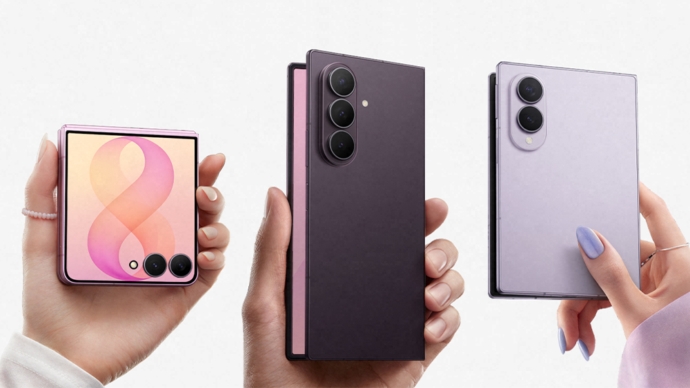 Trzy rodzaje składanych smartfonów Samsung - flip, fold wysoki i fold niski paszportowy