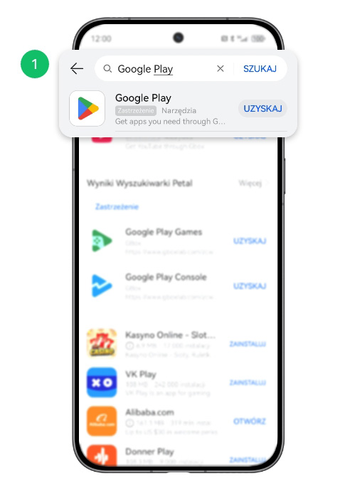 Krok 1: wyszukiwanie Google Play w AppGallery